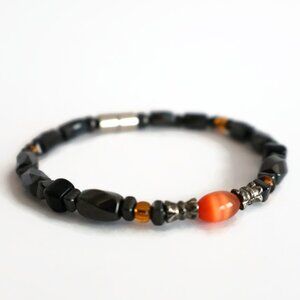 Magnetic Bracelet - Hermatite beads - orange bead